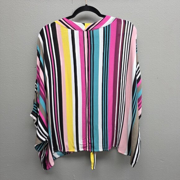 Express Shirt Womens Medium Multicolor Stripe Button Front Tie Front Dolman - Picture 6 of 6